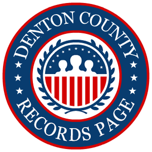 A round red, white, and blue logo with the words Denton County Records Page for the state of Texas.